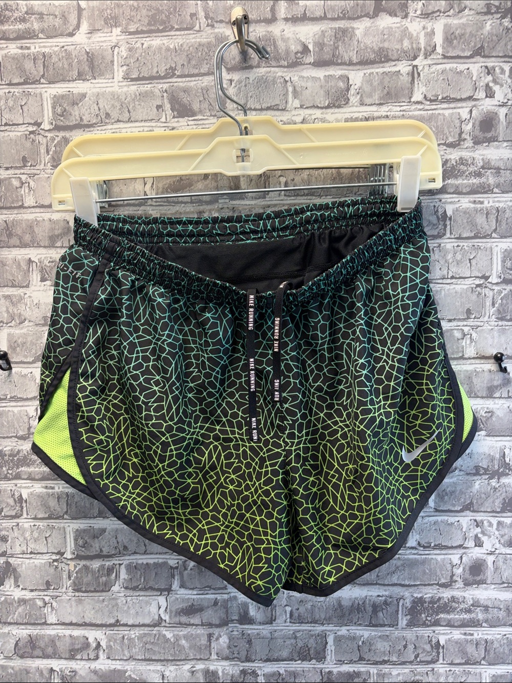 Nike Women’s Black Athletic Shorts‎ with Neon Green Geometric Print